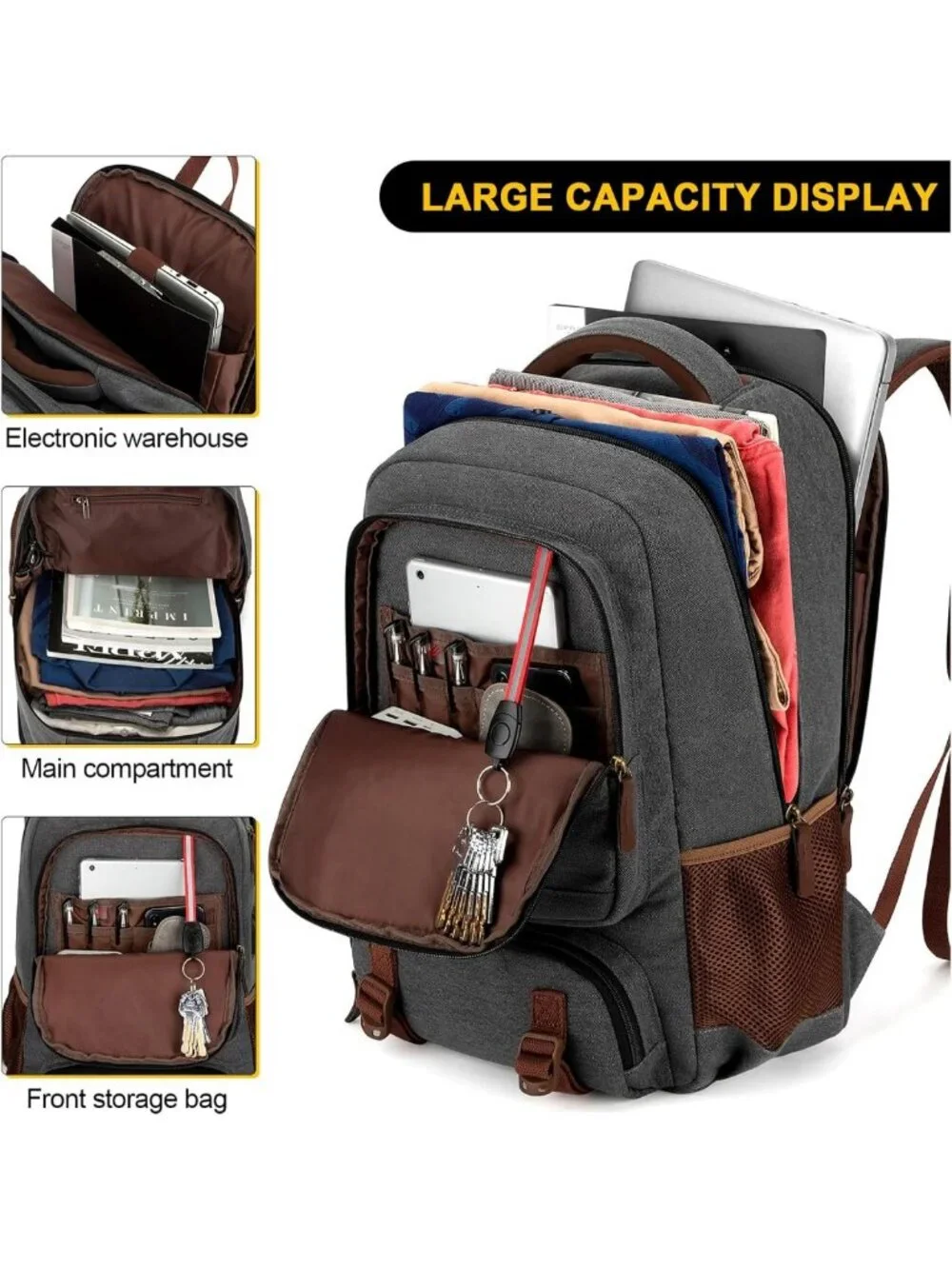 Stylish Canvas Laptop Backpack for Travel & Work, Fits 15.6